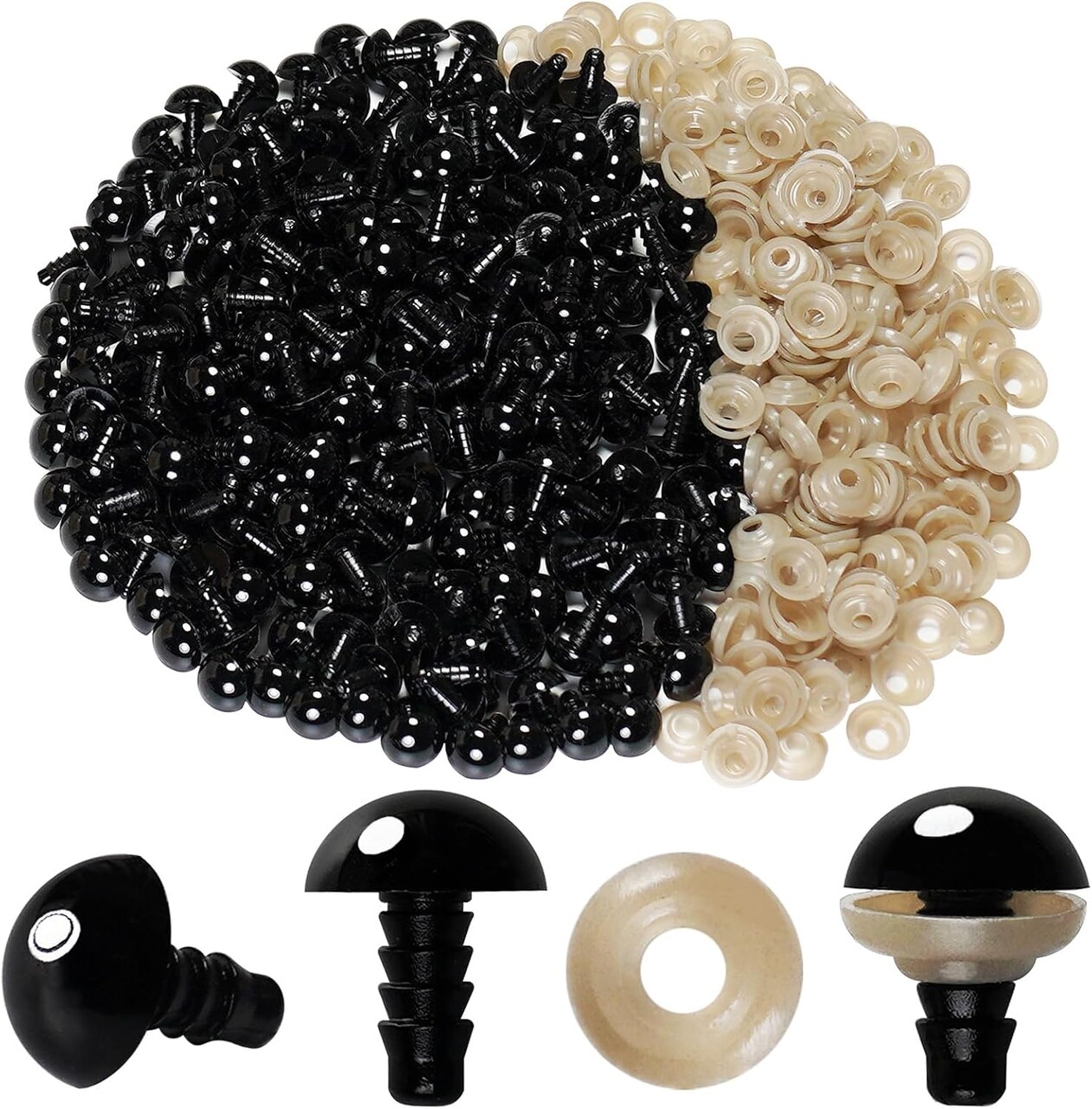 400pcs 12mm Black Safety Eyes with Washers – Plastic Crochet Eyes for Amigurumi, Stuffed Animals, Dolls & DIY Plush Craft Making (200 Eyes + 200 Washers)
